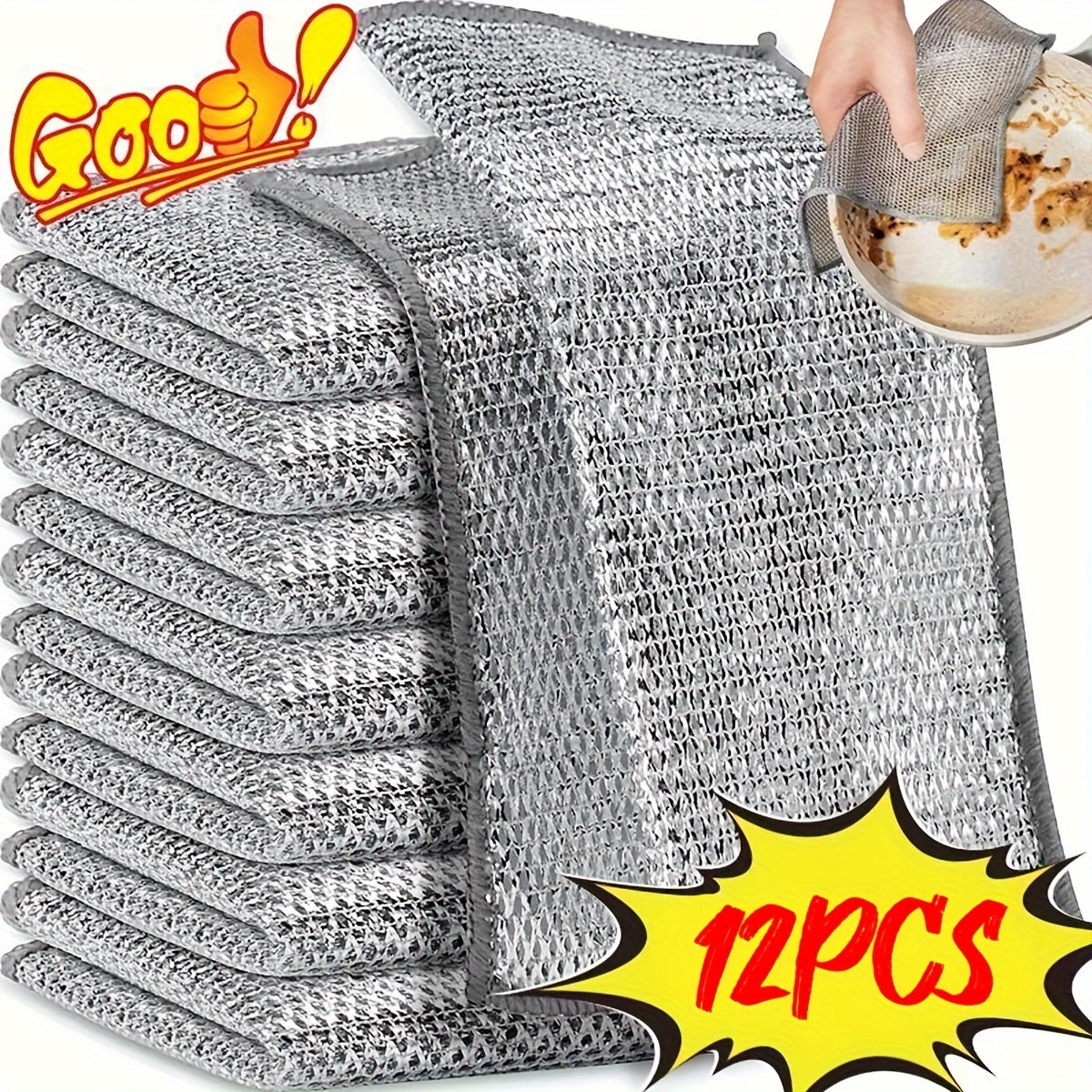 1/2/4/10/12pcs Magic Cleaning Cloth Thickened Double sided Metal Steel Wire Rags Kitchen Dish Pot Wash dishing Cloths Towel Clean Tools
