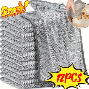 1/2/4/10/12pcs Magic Cleaning Cloth Thickened Double sided Metal Steel Wire Rags Kitchen Dish Pot Wash dishing Cloths Towel Clean Tools