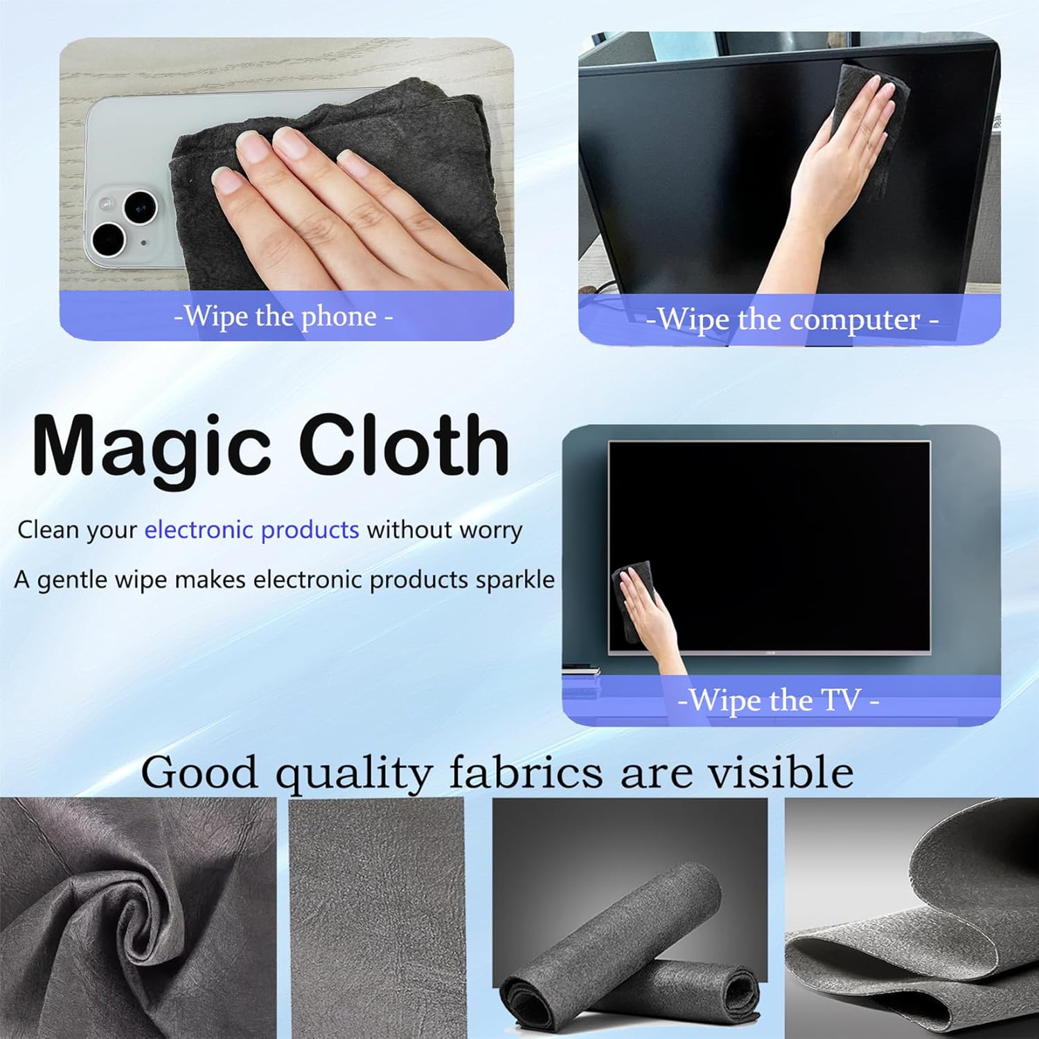 BOOLUU - 5 paños mágicos reales de 9 x 7 pulgadas, paño de limpieza mágico grueso de microfibra para espejo, vidrio, ventanas y coches