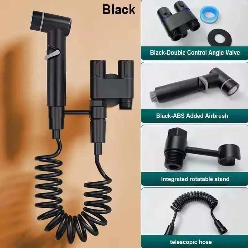 Handheld Bidet Sprayer for Toilet 1-In-2-Out Dual Control Valve Mini Gun gray Dual Control Faucet Hand Shower Bidet for Toilet