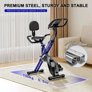 Bicicleta ergométrica dobrável de resistência de 8 níveis com sensores de frequência cardíaca e display LCD para sessões de treinamento físico de ciclismo interno