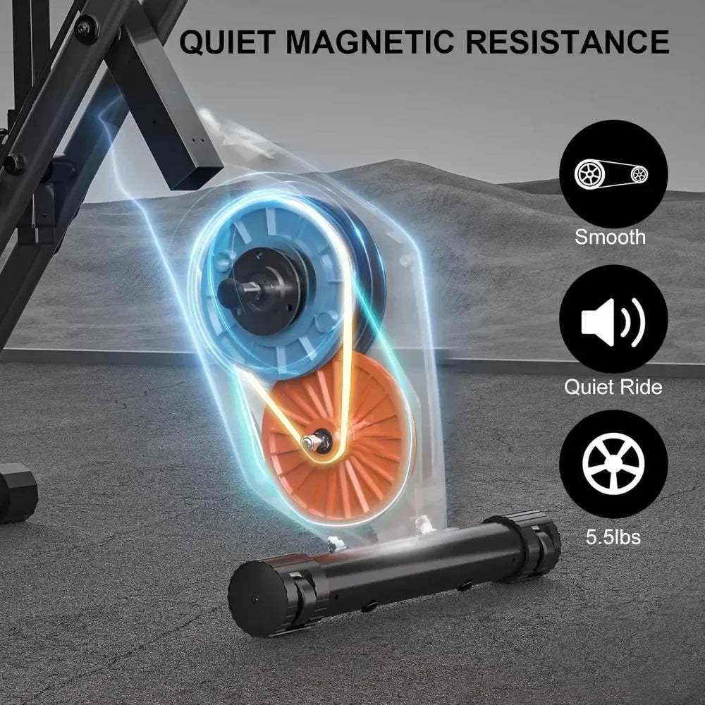 Bicicleta ergométrica dobrável de resistência de 8 níveis com sensores de frequência cardíaca e display LCD para sessões de treinamento físico de ciclismo interno