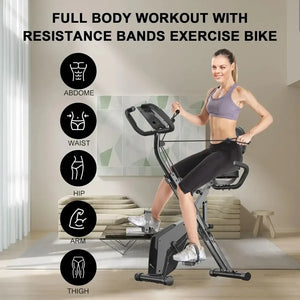 Bicicleta ergométrica dobrável de resistência de 8 níveis com sensores de frequência cardíaca e display LCD para sessões de treinamento físico de ciclismo interno