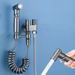 Handheld Bidet Sprayer for Toilet 1-In-2-Out Dual Control Valve Mini Gun gray Dual Control Faucet Hand Shower Bidet for Toilet