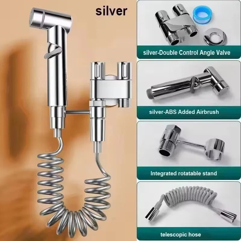 Handheld Bidet Sprayer for Toilet 1-In-2-Out Dual Control Valve Mini Gun gray Dual Control Faucet Hand Shower Bidet for Toilet