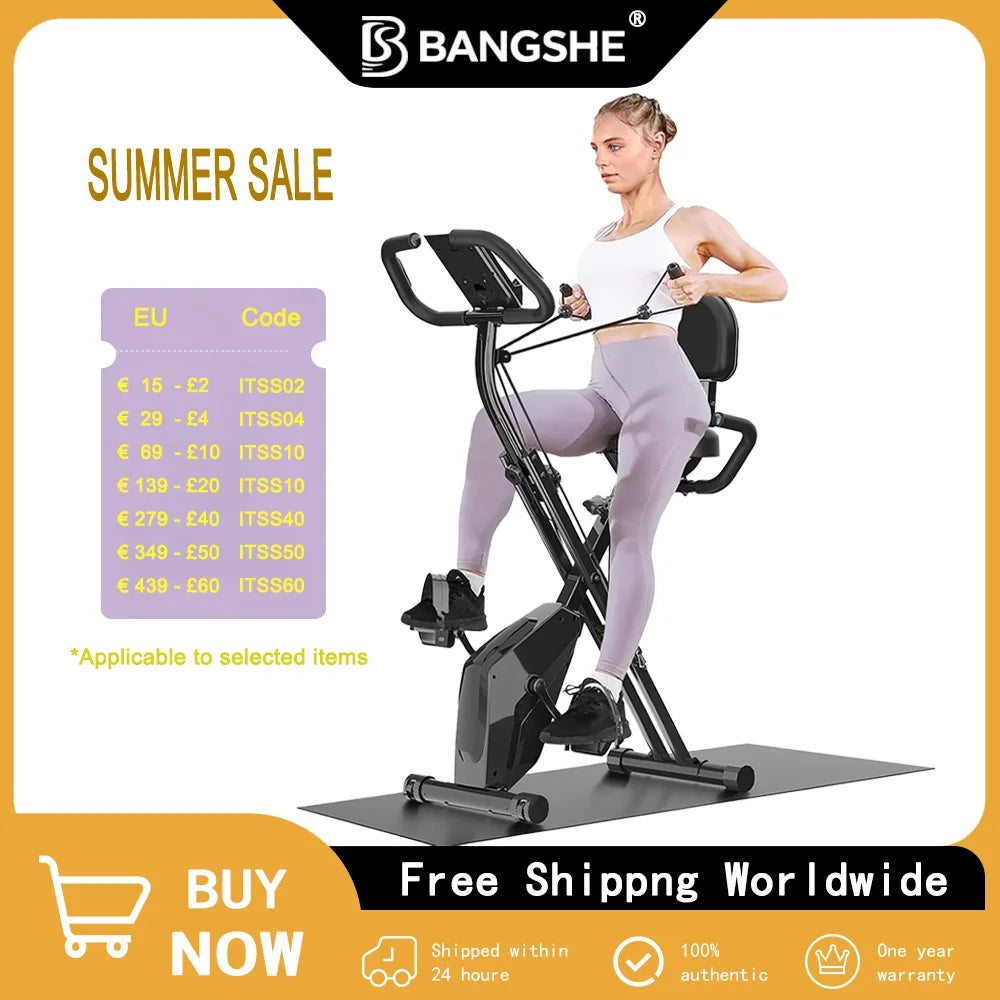 Bicicleta ergométrica dobrável de resistência de 8 níveis com sensores de frequência cardíaca e display LCD para sessões de treinamento físico de ciclismo interno