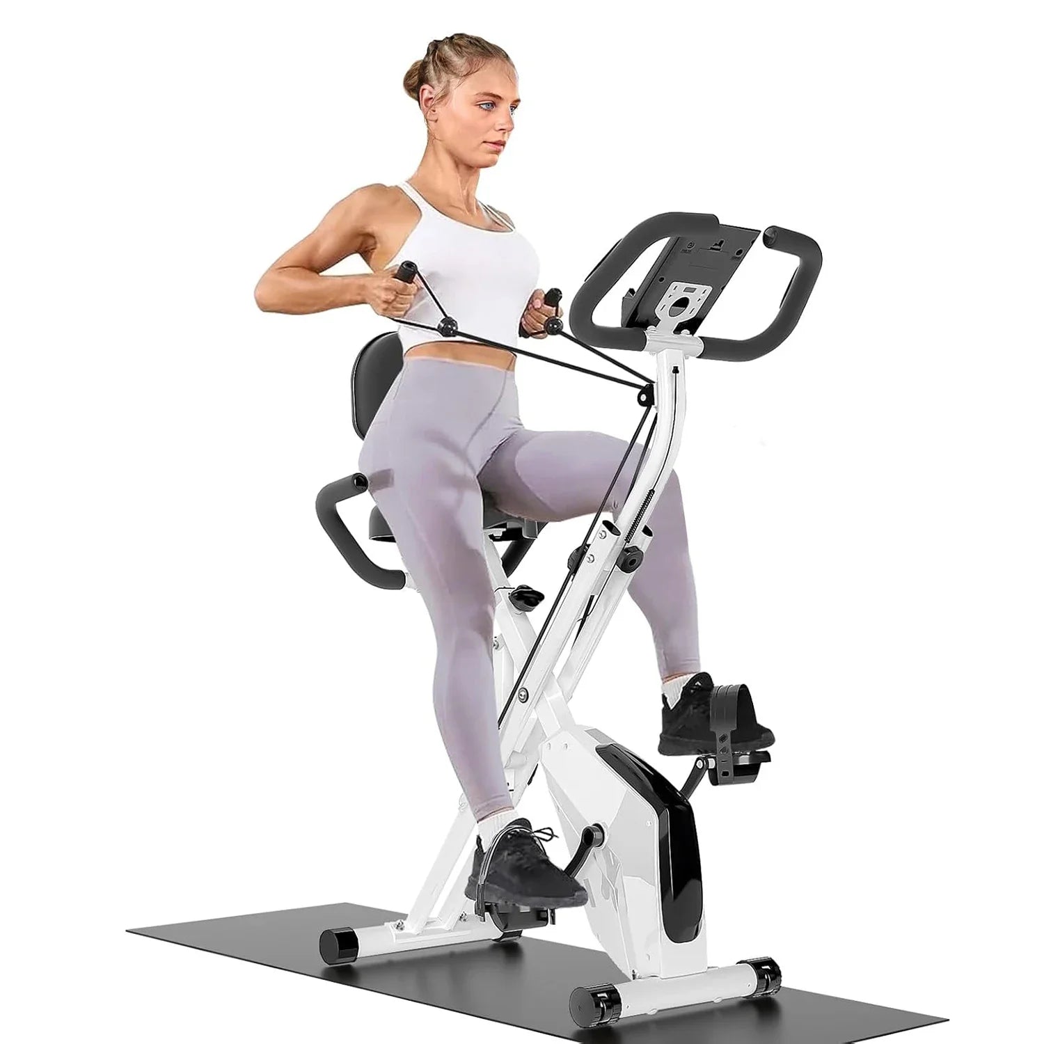 Bicicleta ergométrica dobrável de resistência de 8 níveis com sensores de frequência cardíaca e display LCD para sessões de treinamento físico de ciclismo interno