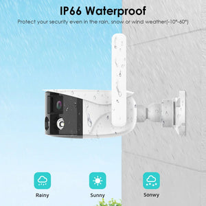 Câmera fixa panorâmica de lente dupla WIFI 2K 4MP 180 °   Grande ângulo de visão ao ar livre câmera IP 4K 8MP HD AI câmera de segurança humana ICsee