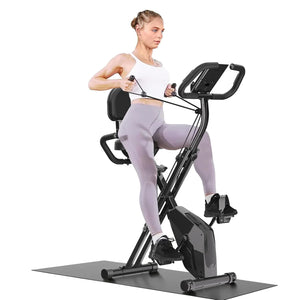 Bicicleta ergométrica dobrável de resistência de 8 níveis com sensores de frequência cardíaca e display LCD para sessões de treinamento físico de ciclismo interno
