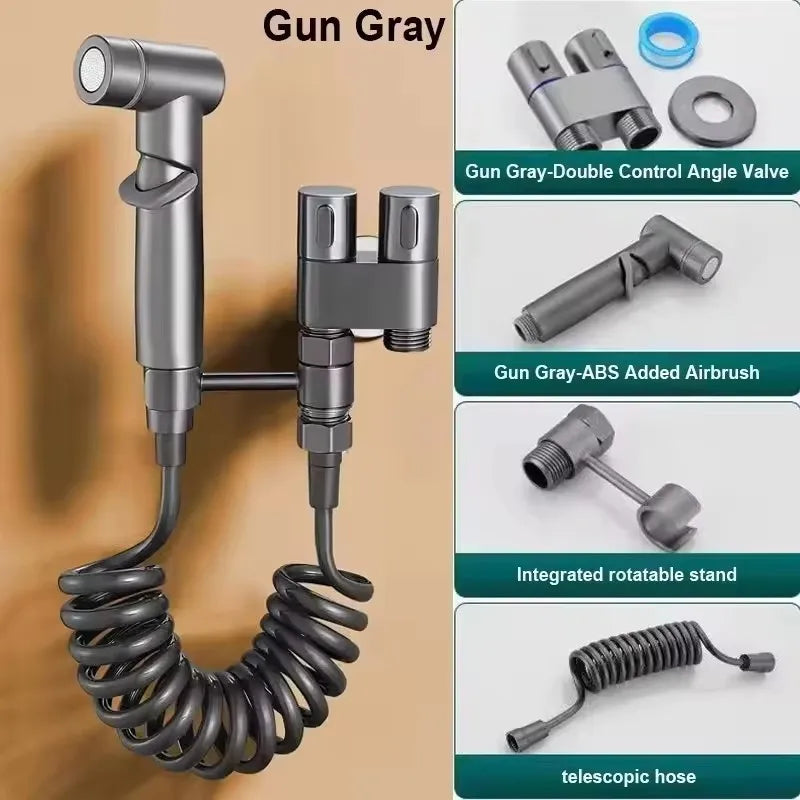Handheld Bidet Sprayer for Toilet 1-In-2-Out Dual Control Valve Mini Gun gray Dual Control Faucet Hand Shower Bidet for Toilet