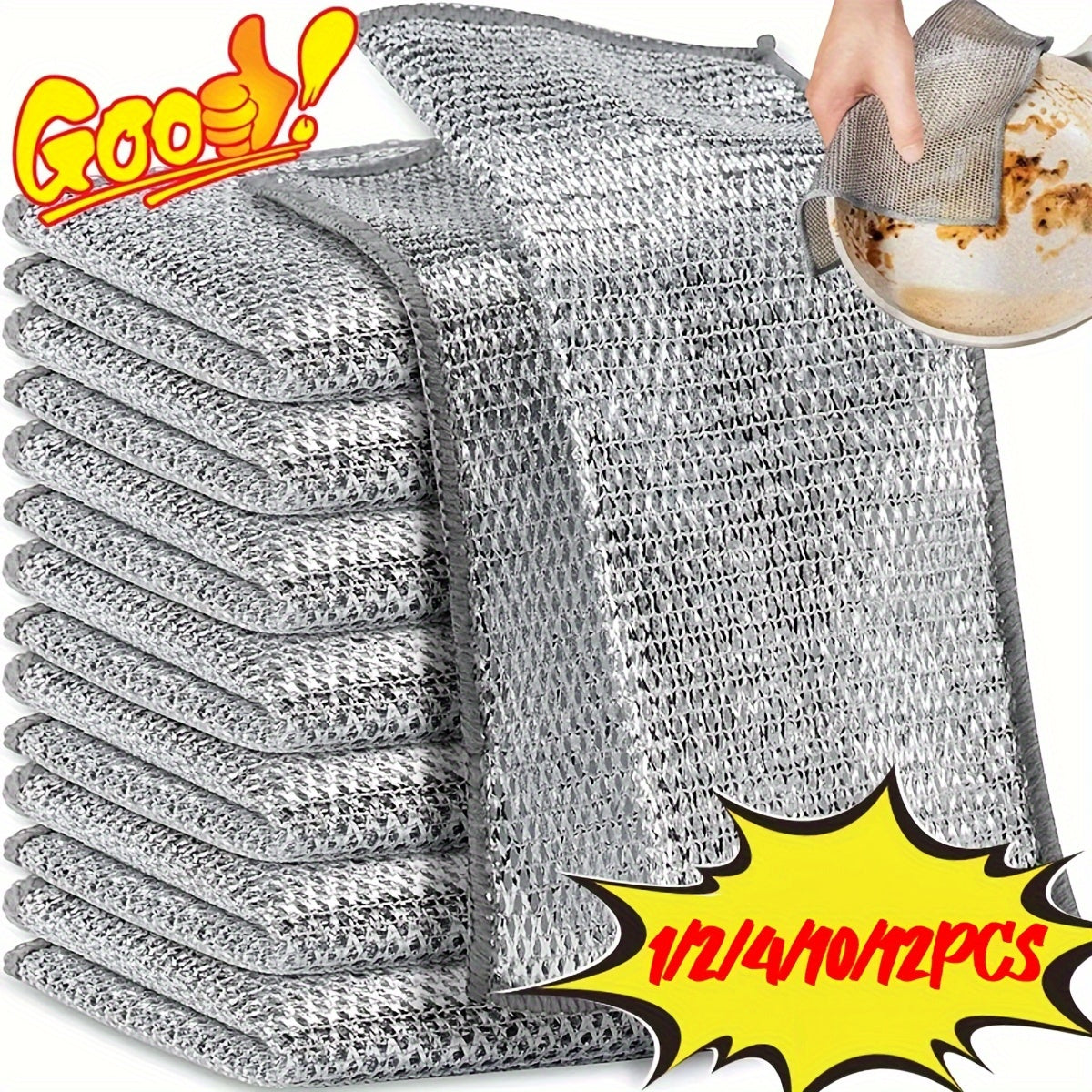 1/2/4/10/12pcs Magic Cleaning Cloth Thickened Double sided Metal Steel Wire Rags Kitchen Dish Pot Wash dishing Cloths Towel Clean Tools