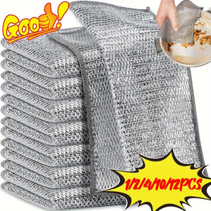 1/2/4/10/12pcs Magic Cleaning Cloth Thickened Double sided Metal Steel Wire Rags Kitchen Dish Pot Wash dishing Cloths Towel Clean Tools